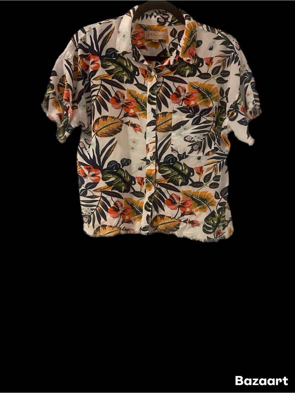 Philosophy Floral Button-Up Shirt - White ,Orange, Yellow, Green, Black